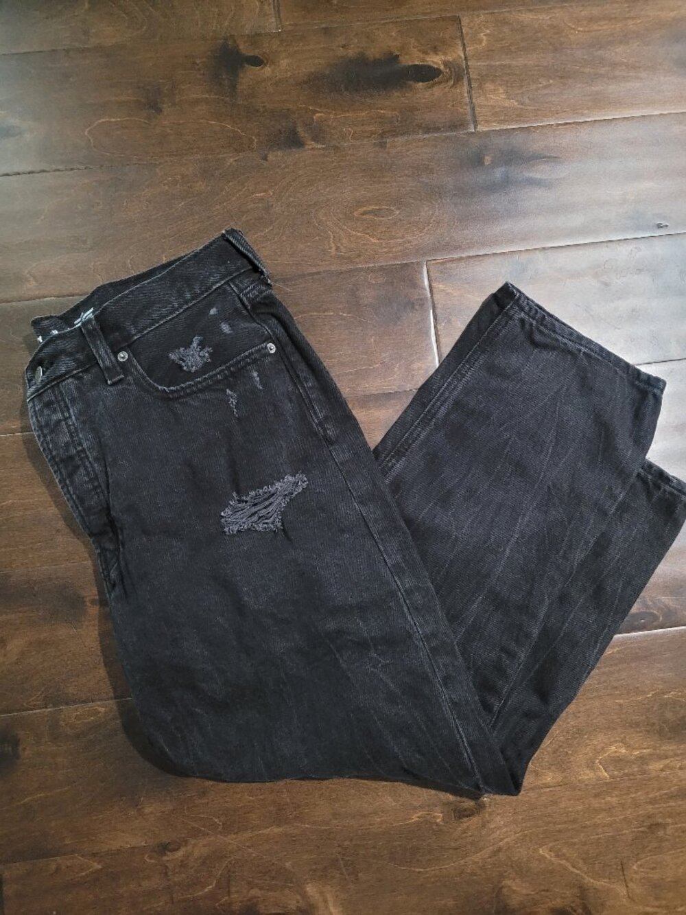 Black Jeans Distressed Womens Size 12 High Rise Old Navy Shorter length